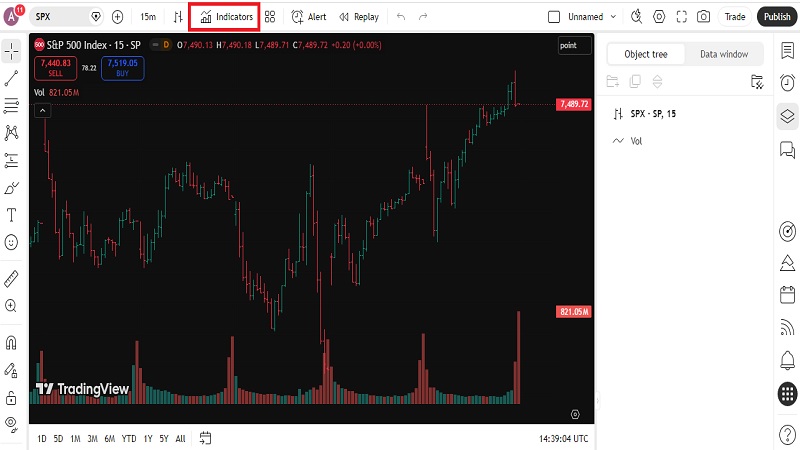 منوی اصلی اضافه کردن اندیکاتور و استراتژی در آموزش Trading View